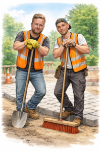 Werknemers op een straatwerkplaats